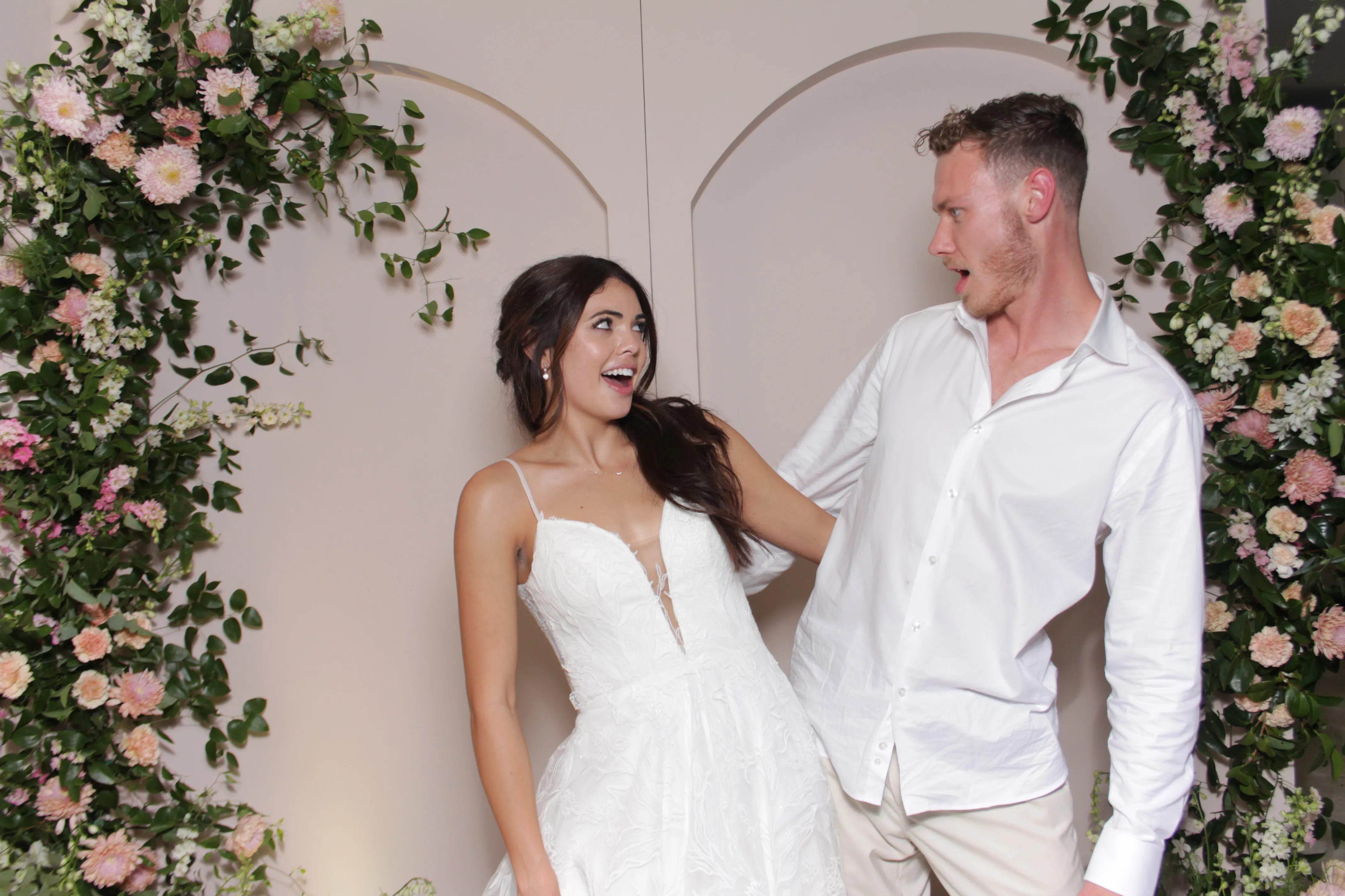 Coastal chic wedding photo booth portrait near the ocean in San Diego.