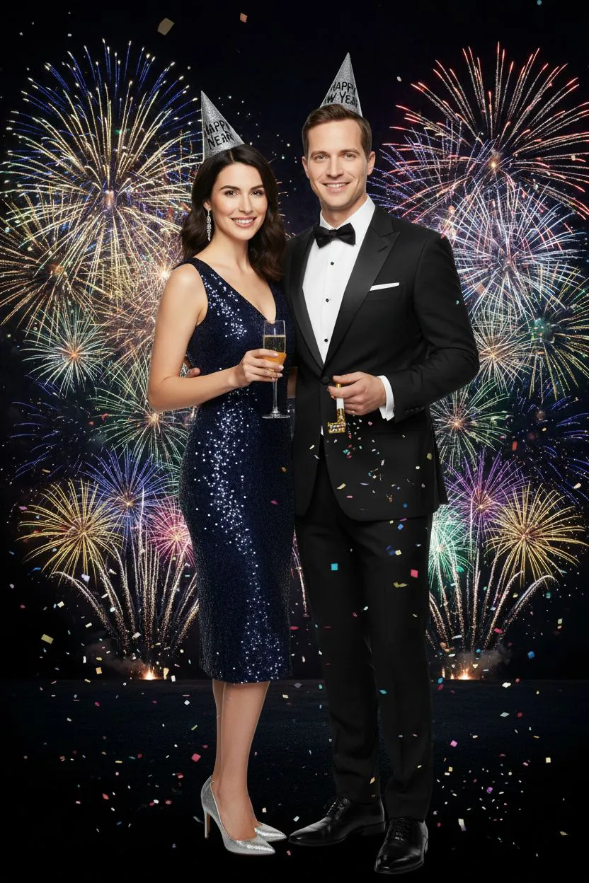 New Year's Eve AI portrait at a San Diego celebration.